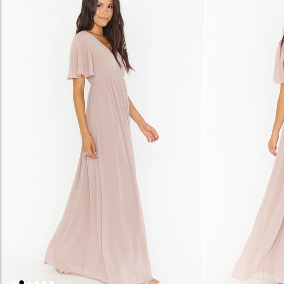 Show Me Your MuMu - Emily Empire Maxi Dress ~ Soft Beige Chiffon - Size Small - Picture 3 of 4